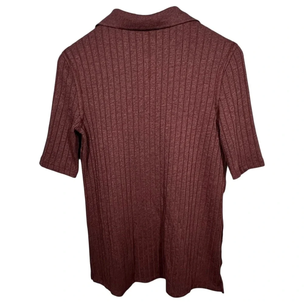 Free People Heart Strings Brown‎ Polo Ribbed Knit Shirt Top XS Old Money Preppy